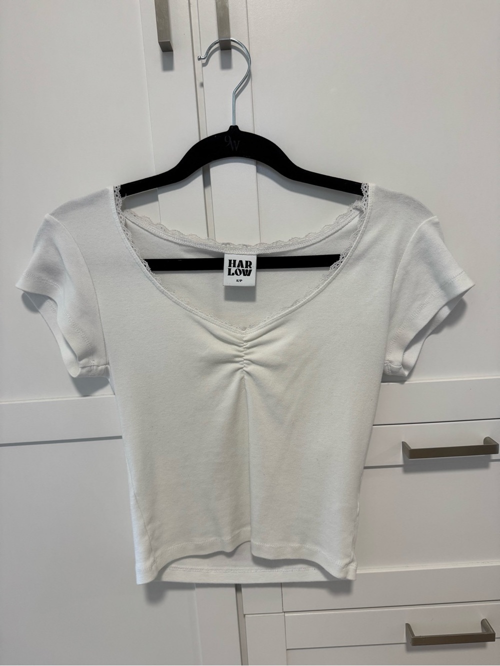 Harlow White Short Sleeve Ruched V-Neck Tee